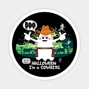 BOO Cowgirl dressed as a GHOST - cute Halloween Magnet